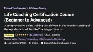 Best Overall: “Life Coach Certification Course (Beginner to Advanced)”