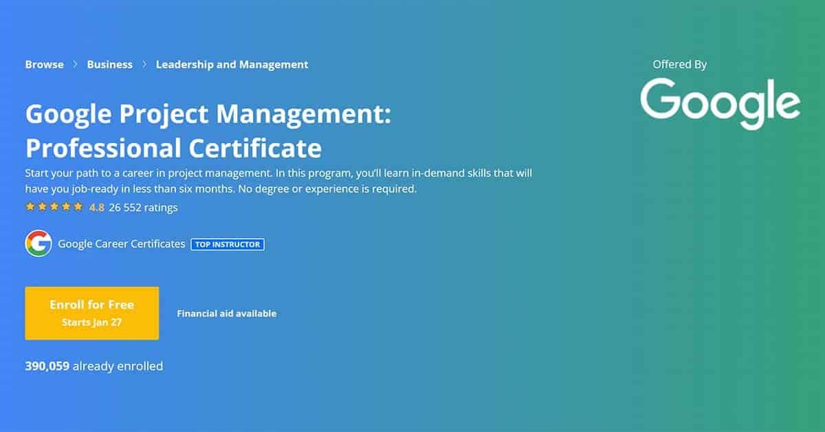 1. Google Project Management Certificate (Google)