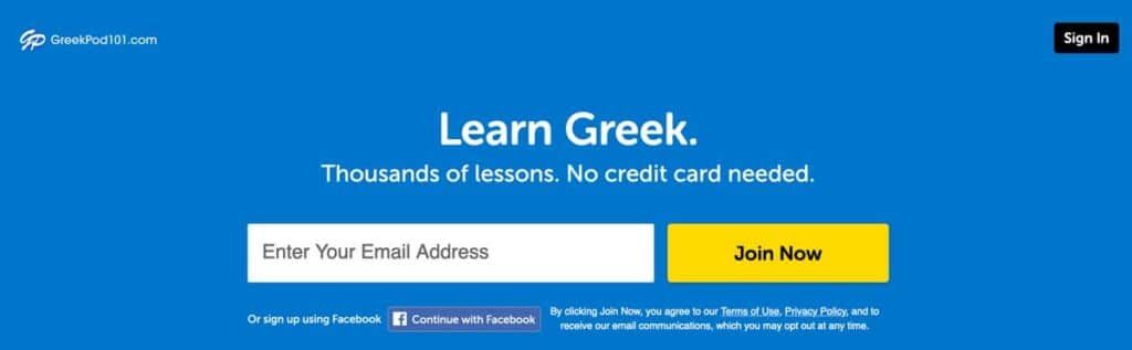 GreekPod101 homepage