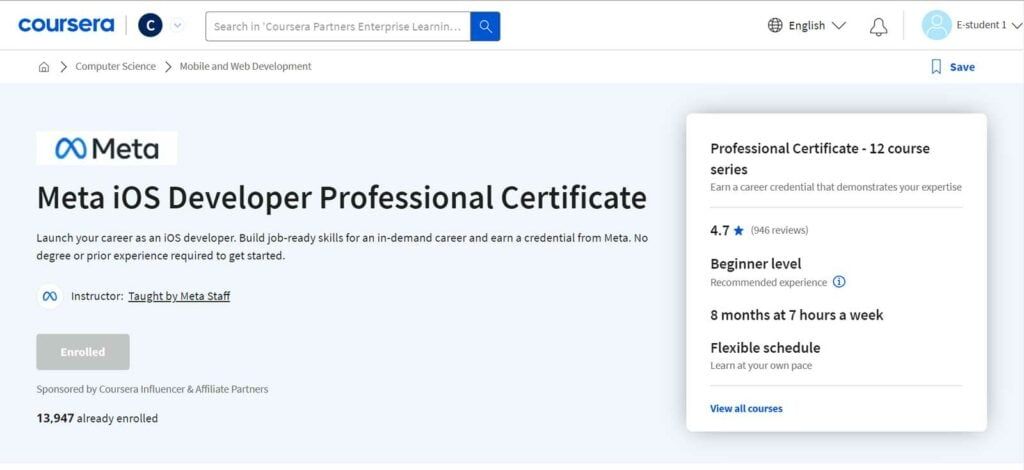 The Meta iOS Developer Professional Certificate on Coursera