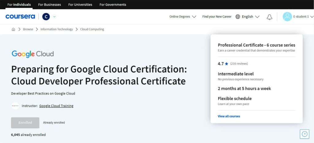 Getting ready for Google Cloud Developer Professional Certificate on Coursera