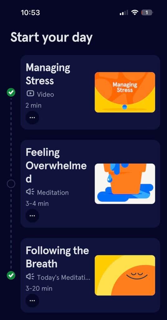 Headspace allows users to complete daily routine activities without a specific order