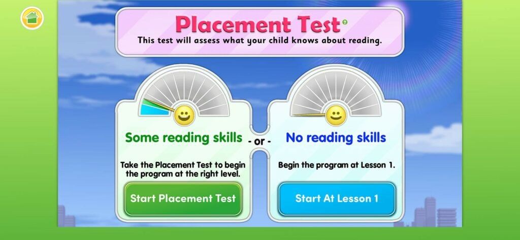 Reading Eggs allows you to begin from the start or take an optional placement test