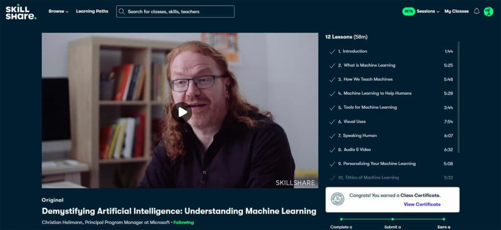 Cover image for the Skillshare course 'Demystifying Artificial Intelligence: Understanding Machine Learning' by Christian Heilmann