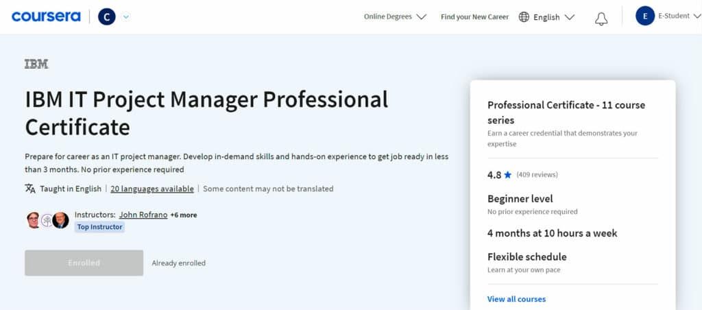 Testimonials for the IBM IT Project Manager Professional Certificate on Coursera